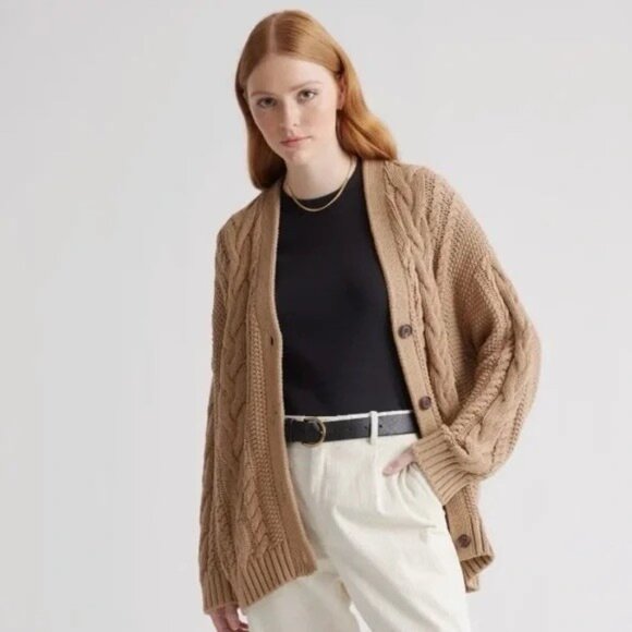 Quince Tan Cable Knit Cardigan - Picture 8 of 12